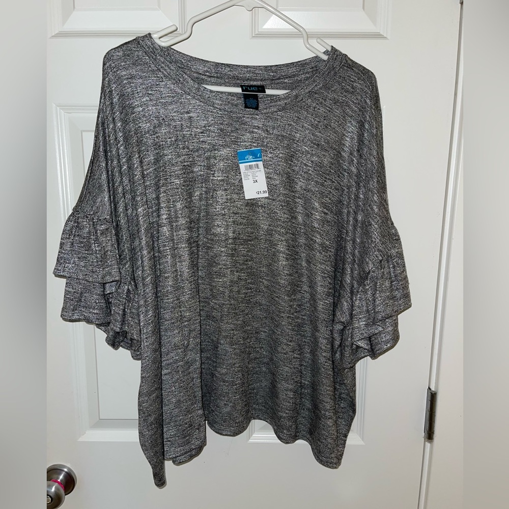 Plus size gray metallic silver top